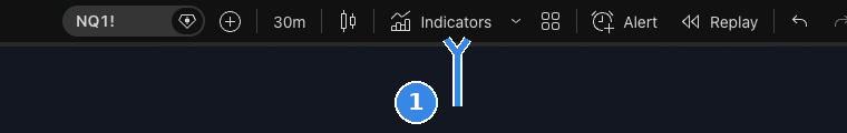TradingView top bar with the Indicators button highlighted